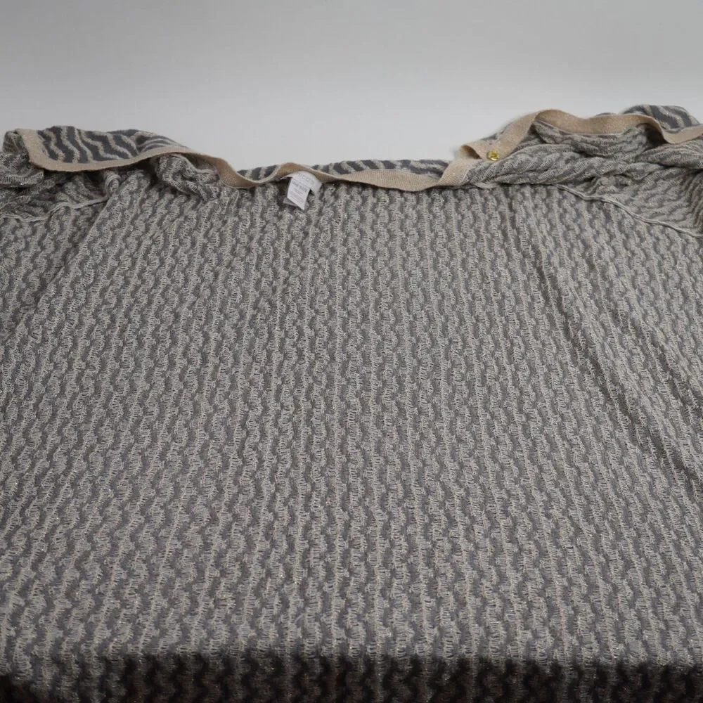 Chico's Poncho Patsy Chevron Ruana Metallic Gold Grey Festive Cape OS Sweater - Picture 7 of 10